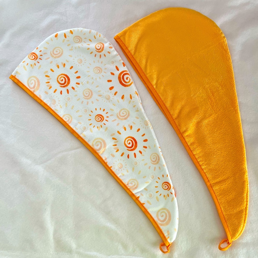Hair Turban for Bath/Shower - Orange & White, 2 pieces. NWOT